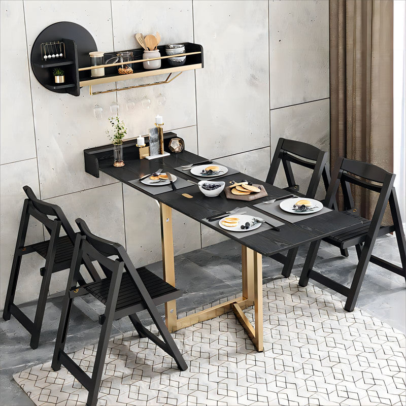 Apartment Furniture Black Wall Mounted Rack Folding Mini Flat Design Luxury Modern Dining Table