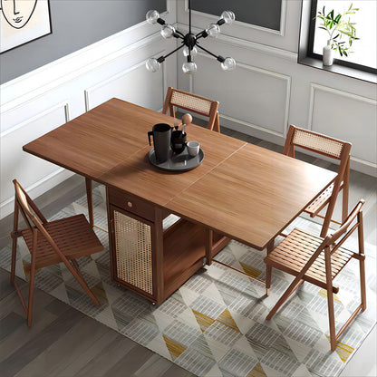 Foldable New Modern Simple Wheeling Storage Table Matching 4 Chairs Wood Dining Table Set