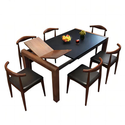 Home Furniture Luxury Burning Stone Kitchen Wooden 6 Chairs Modern Extendable Dining Table