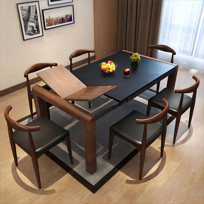 Home Furniture Luxury Burning Stone Kitchen Wooden 6 Chairs Modern Extendable Dining Table