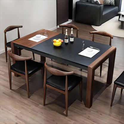 Home Furniture Luxury Burning Stone Kitchen Wooden 6 Chairs Modern Extendable Dining Table