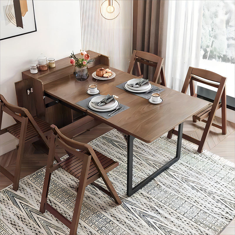 Furniture Modern Storage Extendable Sideboard Design Walnut Wood Folding Dining Table with Chairs