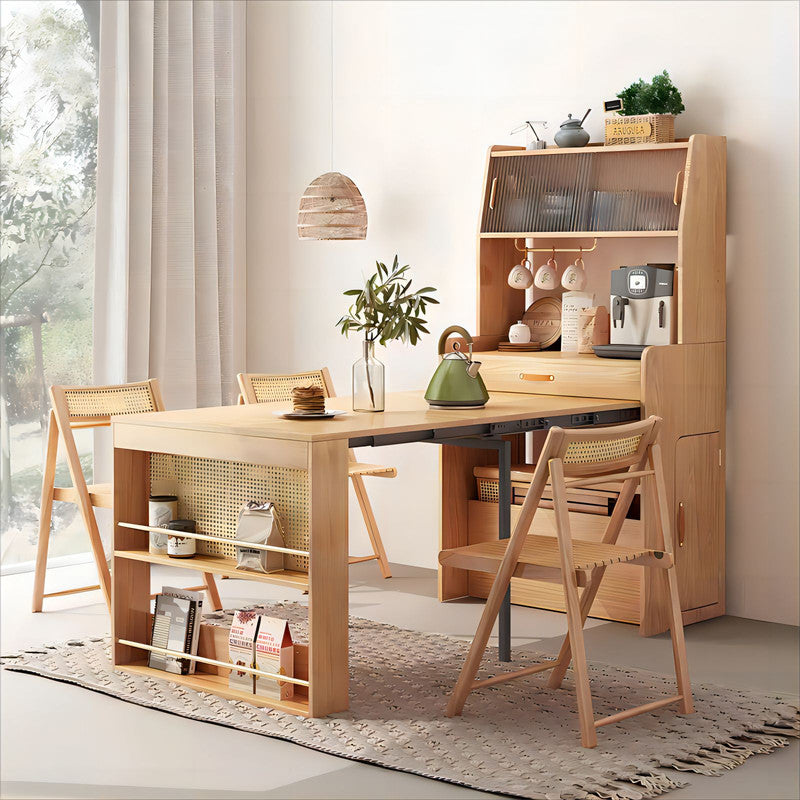 Home Furniture Storage Glass Side Cabinet Wood Expandable Dining Table